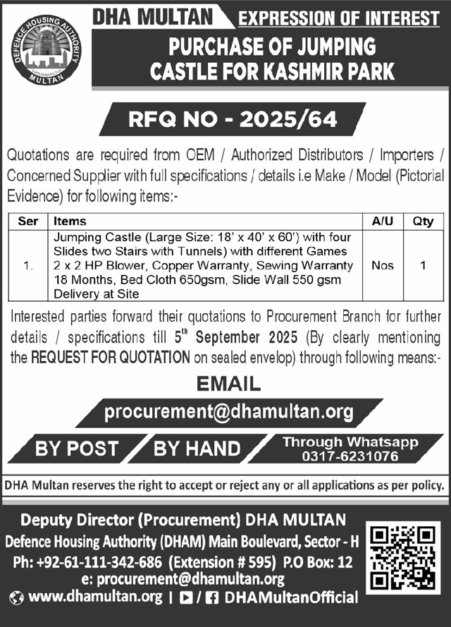 DHA Multan Tender Notice